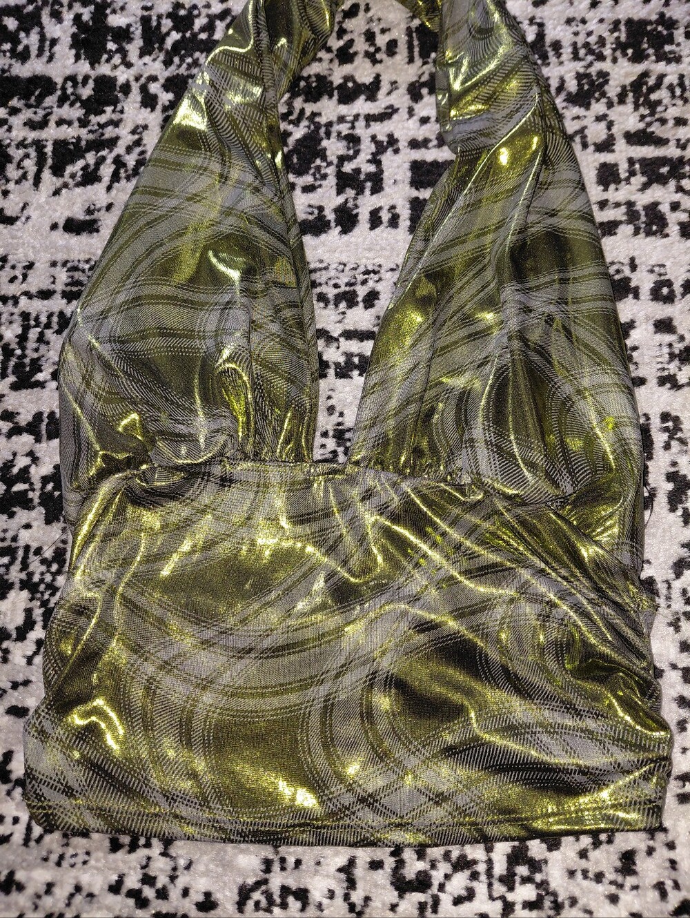 AKIRA Taylor Metallic Halter Top NWT M Green Plaid Shimmer Y2K Clubwear Party CC - Picture 7 of 13